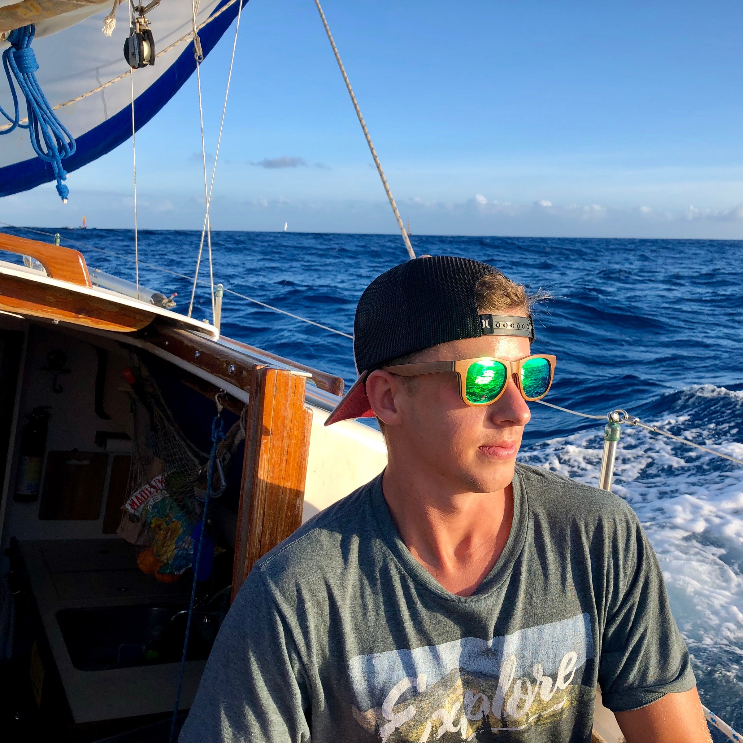 Sunglasses for sailing - Daniel sailing aboard Gemini