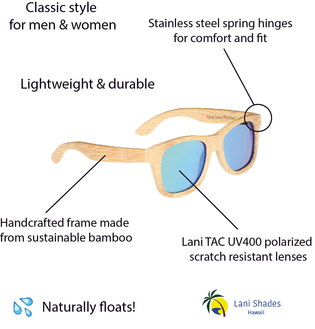 Polarized Sustainable Bamboo Wood Floating Sunglasses